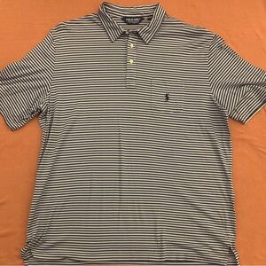 POLO GOLF 3 Button Striped All Cotton Polo w Pocket
